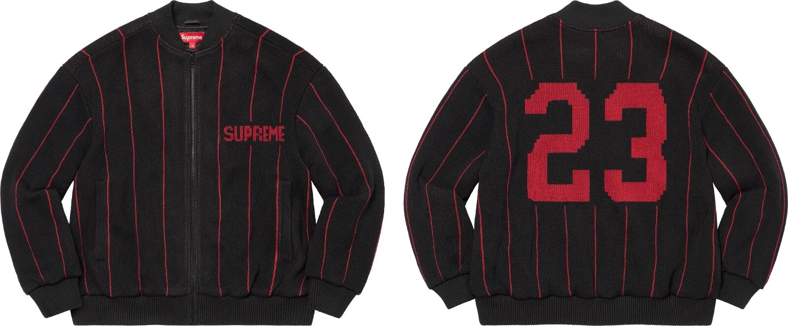 Pull zippé complet Supreme Pinstripe Varsity noir rouge élevé   taille XL   SS23