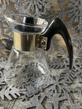 VTG Corning Heat Proof Glass & Brass 2 Cup Syrup/ Tea /Coffee Carafe Server