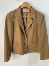Wool blazer short woman's sz 12 Camel Classica by Evan Picone Career Officecore