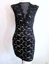 Windsor Black Floral Lace Bodycon Dress Sheer V-Neck Sleeveless Zip Knee A