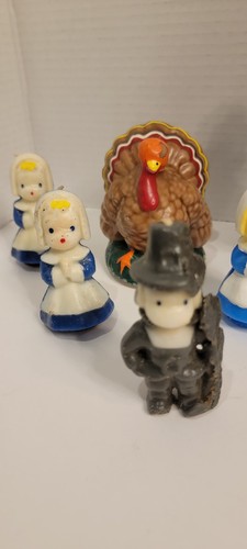 Lot Gurley Thanksgiving Candles Set 13 Turkeys Pilgrims Never Burned Vintage - Picture 5 of 13