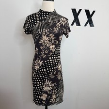 Urban Outfitters Y2K Black Patchwork Floral Print Bodycon Mini Dress M