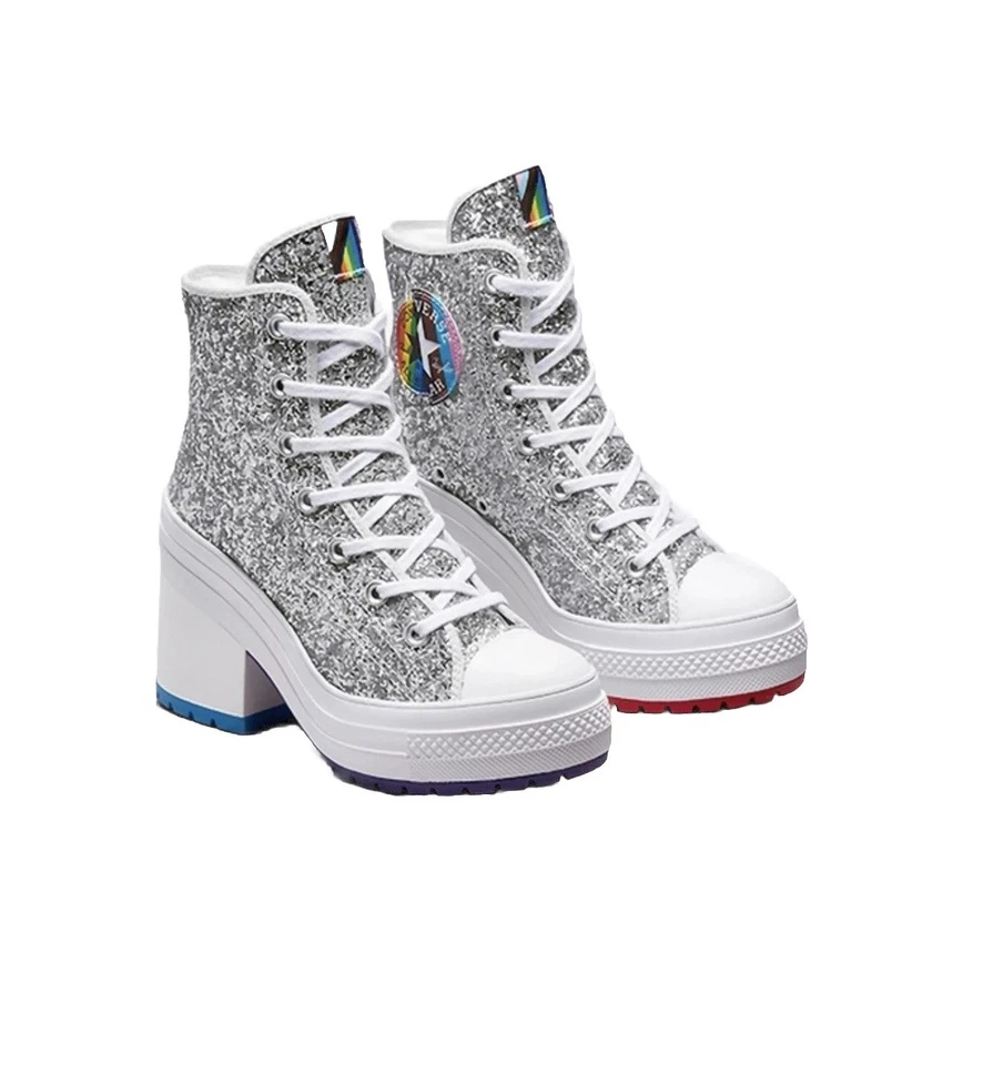 CONVERSE CHUCK 70 DE LUX PAIETTES ARGENTO HI Sneakers Con Tacco Tg 42 - Immagine 4 di 4