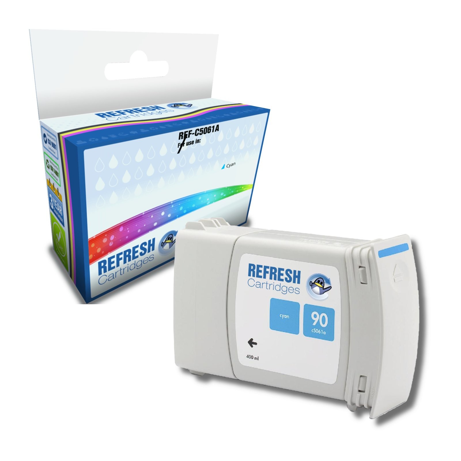 Refresh Cartridges Replacement Cyan 90 Ink Compatible With HP Printers