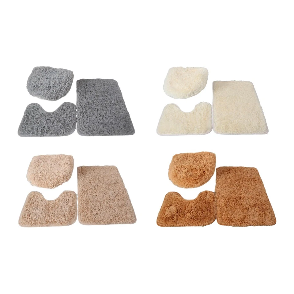 3x Bath Rugs Set Toilet Lid Cover U Shape Rug Bath Mat Soft for Laundry Room