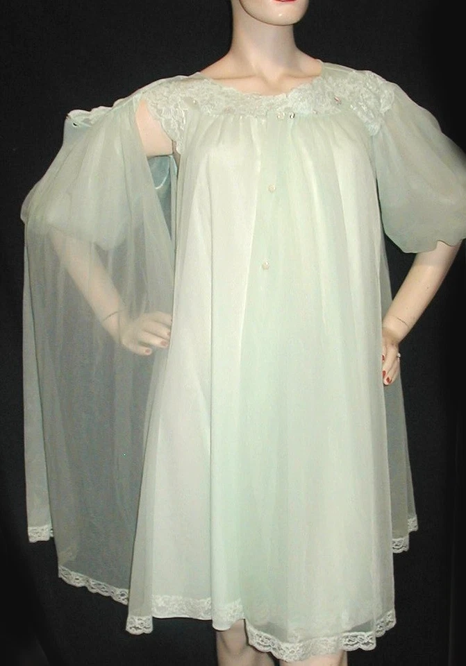 Conjunto PEIGNOIR VERDE COMO NUEVO AÑOS 60 Gasa Negligee SM Retro Babydoll SHADOWLINE Foto 4 de 4