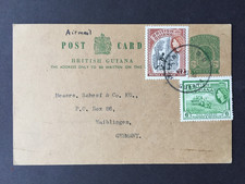 BRITISH GUIANA 1961 6c + 12c ON 2c STATIONARY POSTCARD TO GERMANY