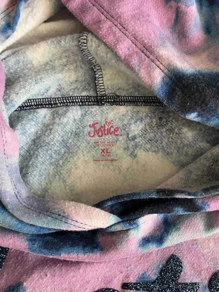 Justice Girls Crewneck Pink and Blue Tie-Dye Hoodie, Size XL - Image 3 of 4