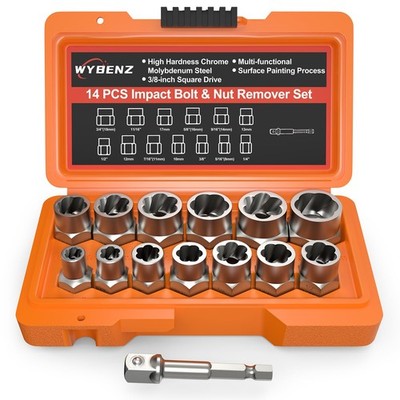 14 PCS Bolt Extractor Set, 3/8'' Drive Impact Bolt & Lug Nut Remover Socket To...