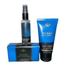 Bath Body Works OCEAN The Men s Shop,3 Pc Travel Sz Body Cream,Hand Spray,Soap