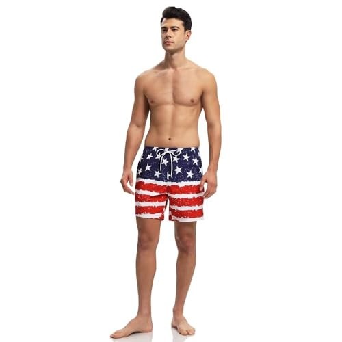 Men's Swim Trunks Quick Dry Beach Board Shorts Bathing Suit Large A-us Flag-n - Picture 2 of 7
