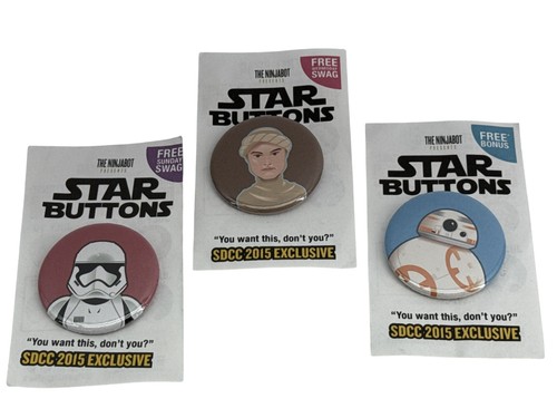 Star Wars Buttons Ninjabot SDCC Exclusive Pin Set Rey BB 8 Red Characters 3 2015