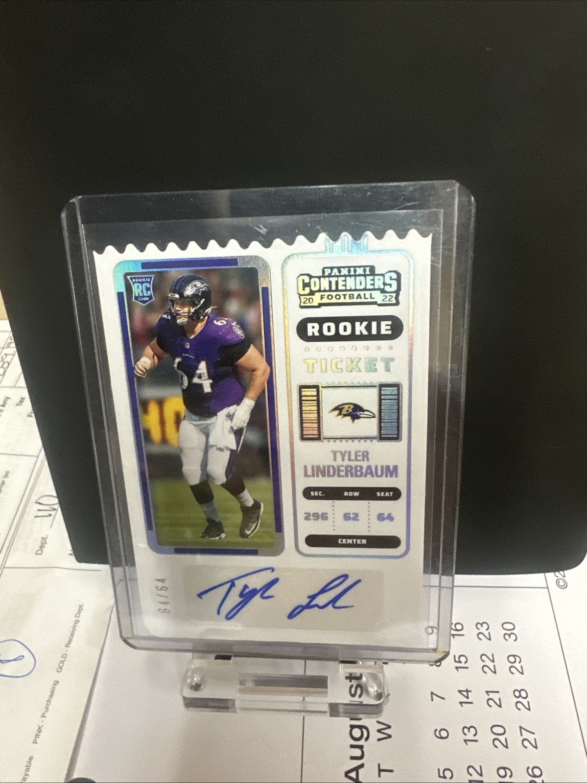 64/64 Tyler Linderbaum 2022 Panini Contenders 155 Stub Rookie Ticket Auto RC