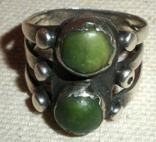 ANTIQUE EARLY NAVAJO TURQUOISE & SILVER RING SIZE 7 1/4 GREAT WEAR! vafo