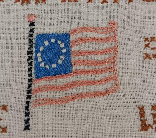 Vintage Embroidered Sampler Pledge of Allegiance USA Flag Panel to Frame