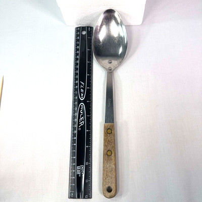 Vintage Robinson Stainless Serving Spoon 12 Inch Wood Handle USA