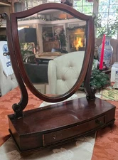 Antique Mahogany Shaving Mirror with Carved Wood Stand tabletop 22x18x8