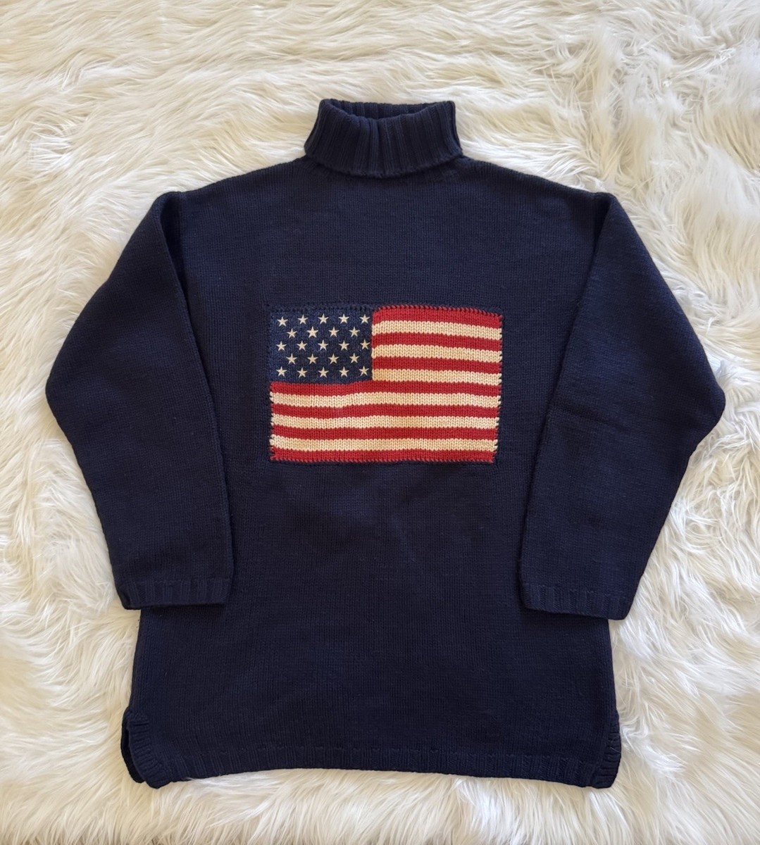 Ralph Lauren Country Cashmere American Flag Sweater USA Knit