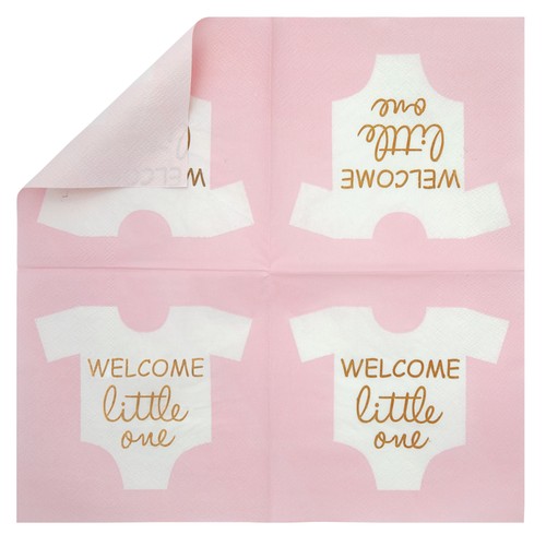 100 Pack Pink "Welcome Little One" Baby Shower Napkins for Girl, 5x5 In - Picture 8 of 9