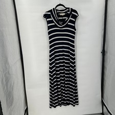 Michael Kors Striped Maxi Dress Small Coastal Navy White Sleeveless Cowl Neck