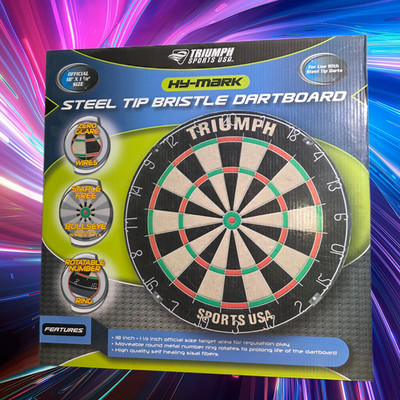 Triumph Sports Hy-Mark Bristle Dartboard Pro Level with Steel Tip Darts - LOCAL