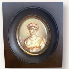 Rare magnifique portrait miniature ancien signé de Mme Tallien - XIX ème