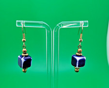 Blue & White Square Goldtone Pierced Earring