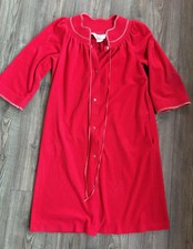Vintage Evelyn Pearson Snap Button Up Red Housecoat Robe Pajamas Velour