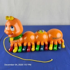 Leap Frog Talking Musical Caterpillar  Alphabet Pal Pull Along Orange 2001 Works
