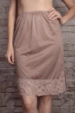 Vintage Vanity Fair Taupe Soft Satin Lace Half Slip Medium  26" Long Glam Retro