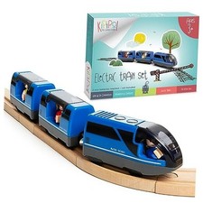 Battery Operated Action Locomotive Toy Train Set for Wooden Tracks, Blue