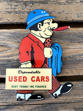 Vintage Dependable Used Cars Dealership 9.75x7 Oil Gas Station Porcelain Sign