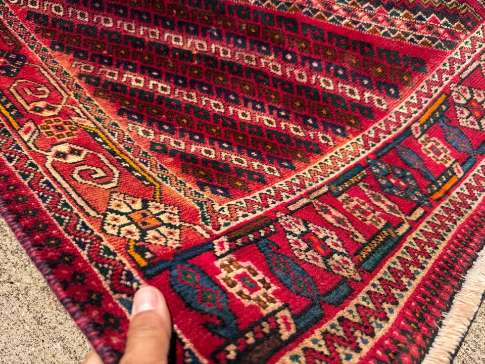 4x6 ANTIQUE ORIENTAL RUG HANDMADE blue red green geometric vintage handwoven ft - Image 3 of 4