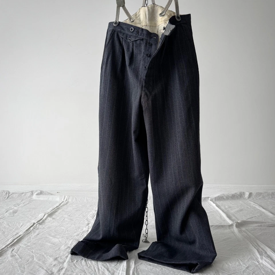 Pantalones de hombre vintage europeos de cintura alta a rayas de los años 50 Foto 4 de 4