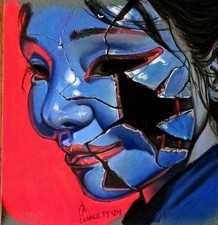 Disegno maschera originale - arte da parete pastello vibrante - stile arte popolare astratta 8x10