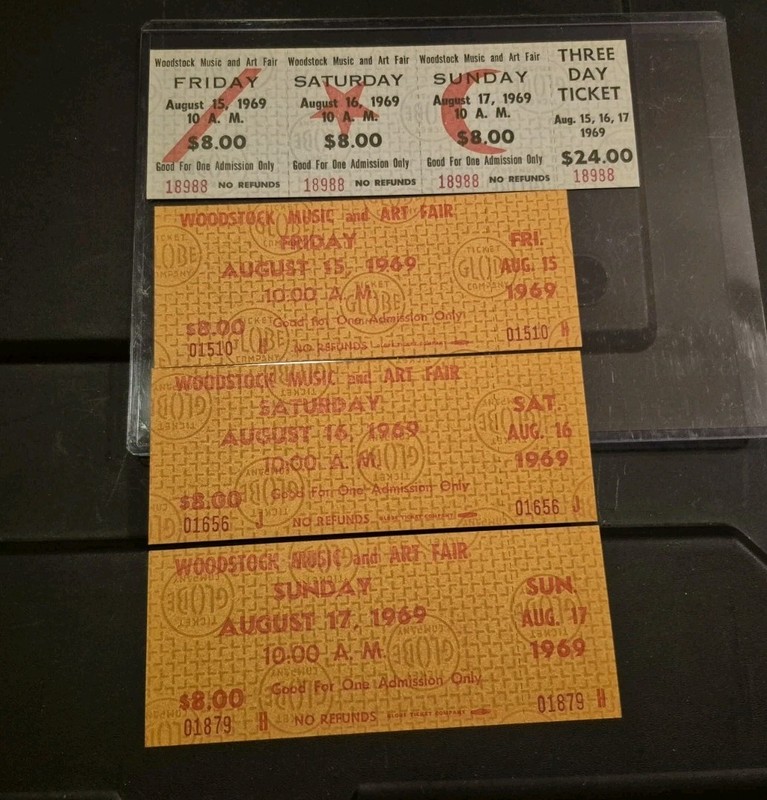 Woodstock 1969 Unused Set Of 4 Tickets Never Used Mint Rare