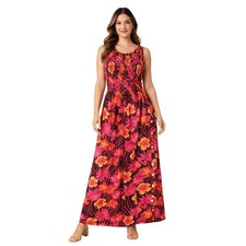 French Laundry Intimates Tropical Floral Smocked Maxi Dress sz L Beaded  Stretch