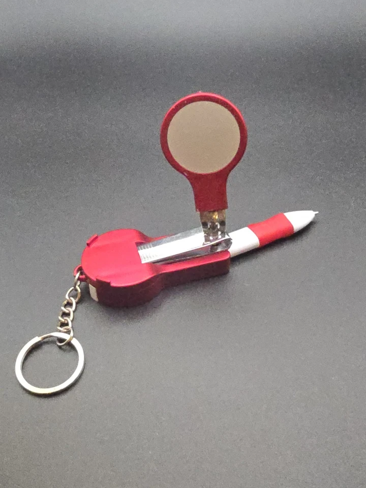 Rare VTG Retro Red Multi-Tool Keychain Pen, Mirror, Nail Clipper & File, Ear Pic - Image 2 of 4