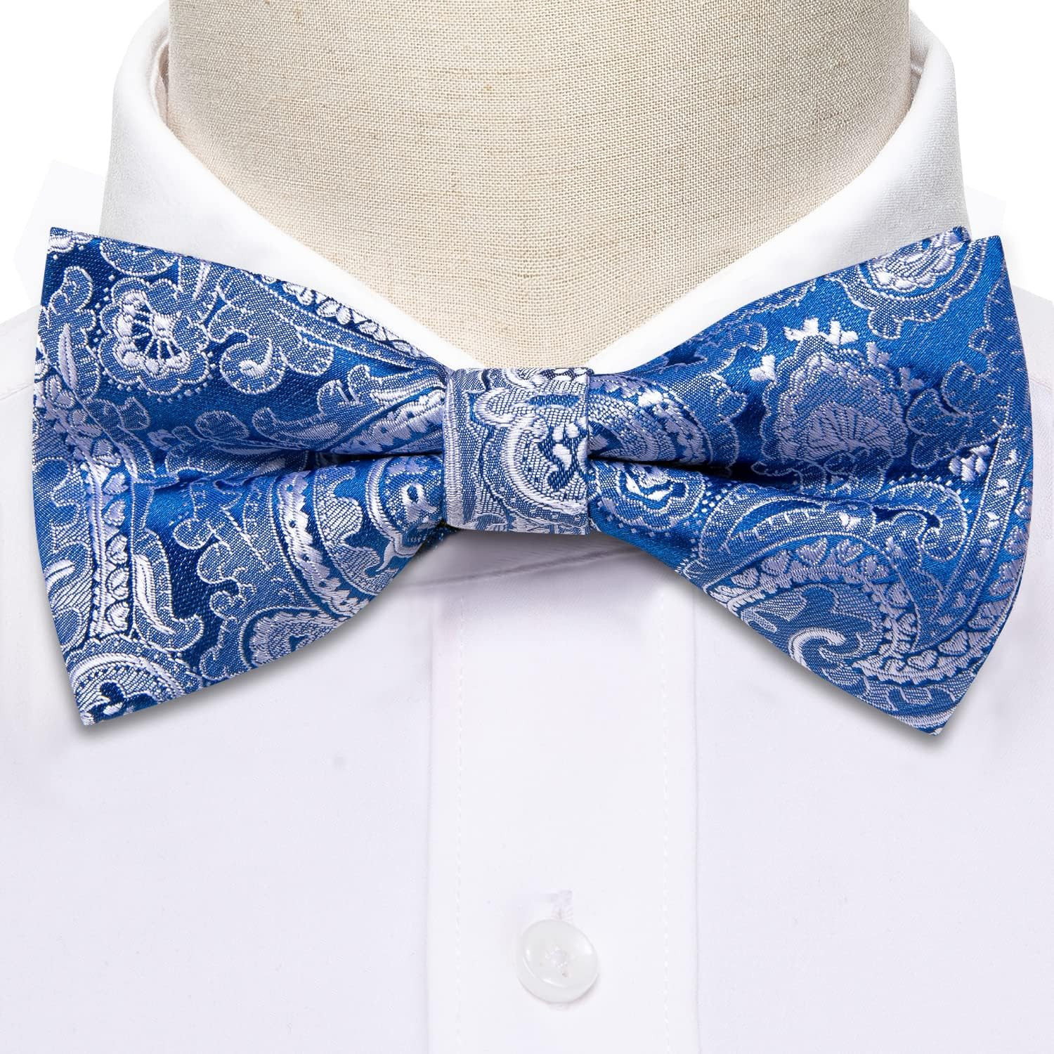 Paisley Striped Bow Tie for Men Silk Pre-Tied Bowtie Pocket Square Cufflinks Set