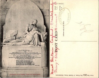 Christchurch Priory Shelley Monument Postcard Vintage Printed in Germany Red Ink