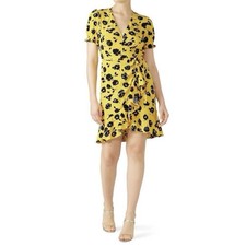 Diane Von Furstenberg Emilia Short Sleeve Wrap Floral Mini Dress Yellow Black 2