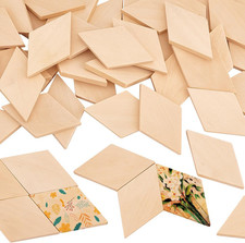 50PCS Wood Pieces - Unfinished Natural Wood Rhombus Cutout Shape Blank Slices fo