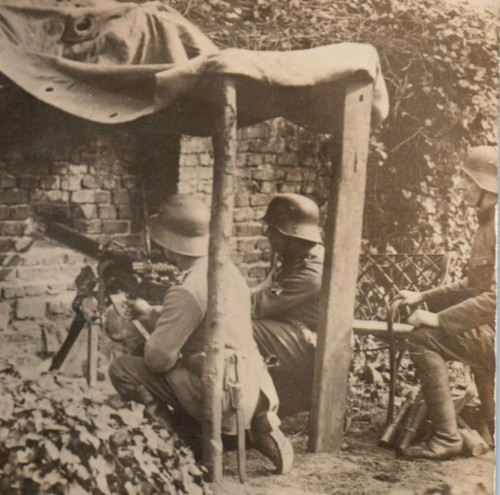 German Soldiers Freikorps Helmet Machine Gun RPPC Real Photo Postcard Post WWI