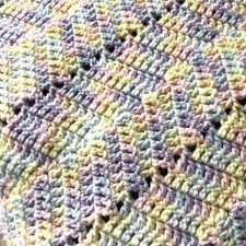 Handmade Pastel Crocheted Afghan Throw Baby Blanket Scalloped Edge Chevron