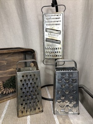 3 Vintage Bromco Cheese Grater - 2 Box Shaped Awesome Patina & Contrast Decor