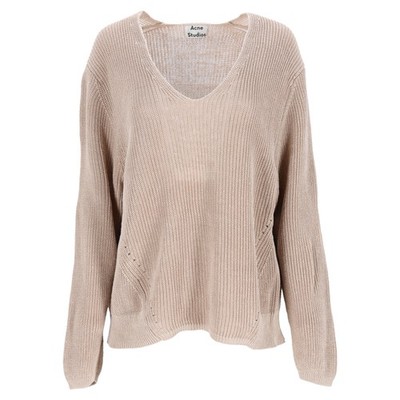 Acne Studios Gestrickter Pullover Mit U-Ausschnitt Aus Braunem Leinen Weiblich