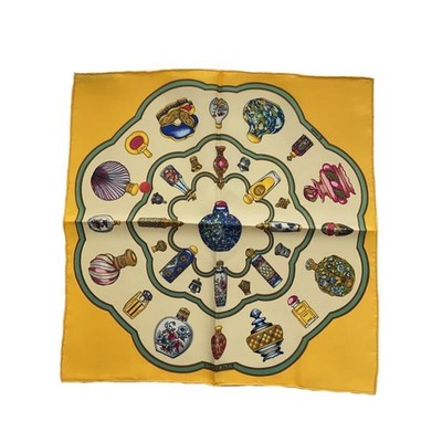 HERMES Scarf Perfume Bottle Silk Yellow Pre-owned - Good Made in France