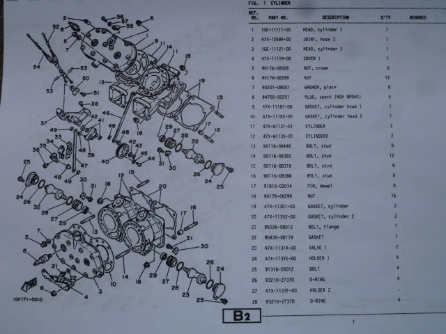 YAMAHA RD 500 LC 47X 1GE PARTS LIST MANUAL CATALOGUE RZ 500 25 1GE 300E1 nos - Image 4 of 4