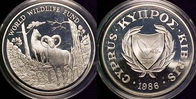 1986 Cyprus Large Proof Silver 1 Pound- Ram