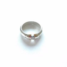 Sterling Silver And Vermeil Ring With ONE Round Cz/Cubic Zirconia Size 7